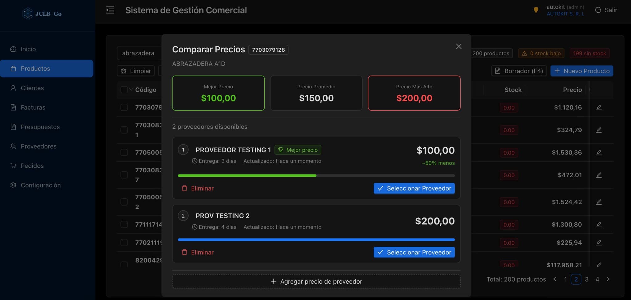Captura de JCLB Go: Comparar precios