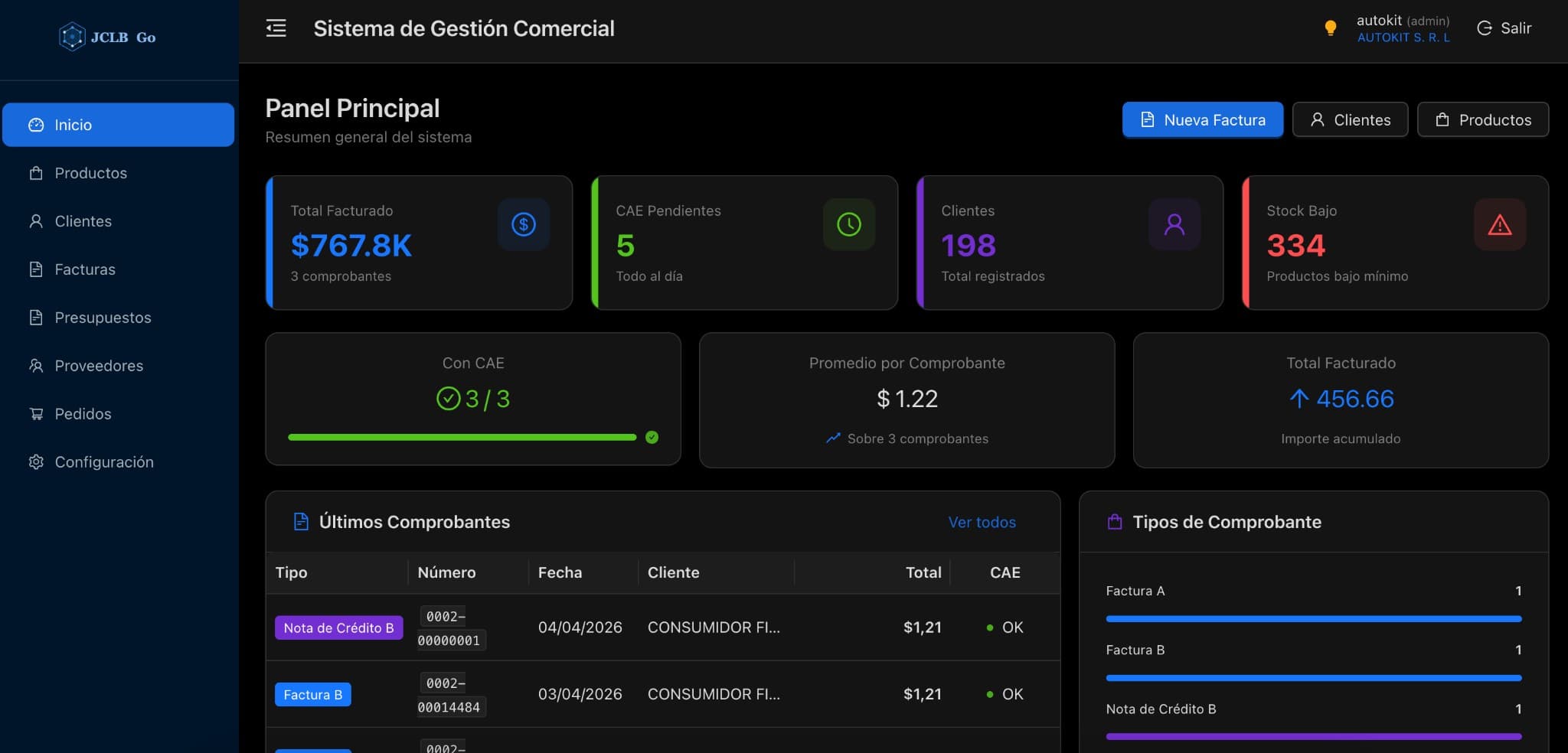 Captura de JCLB Go: Panel principal